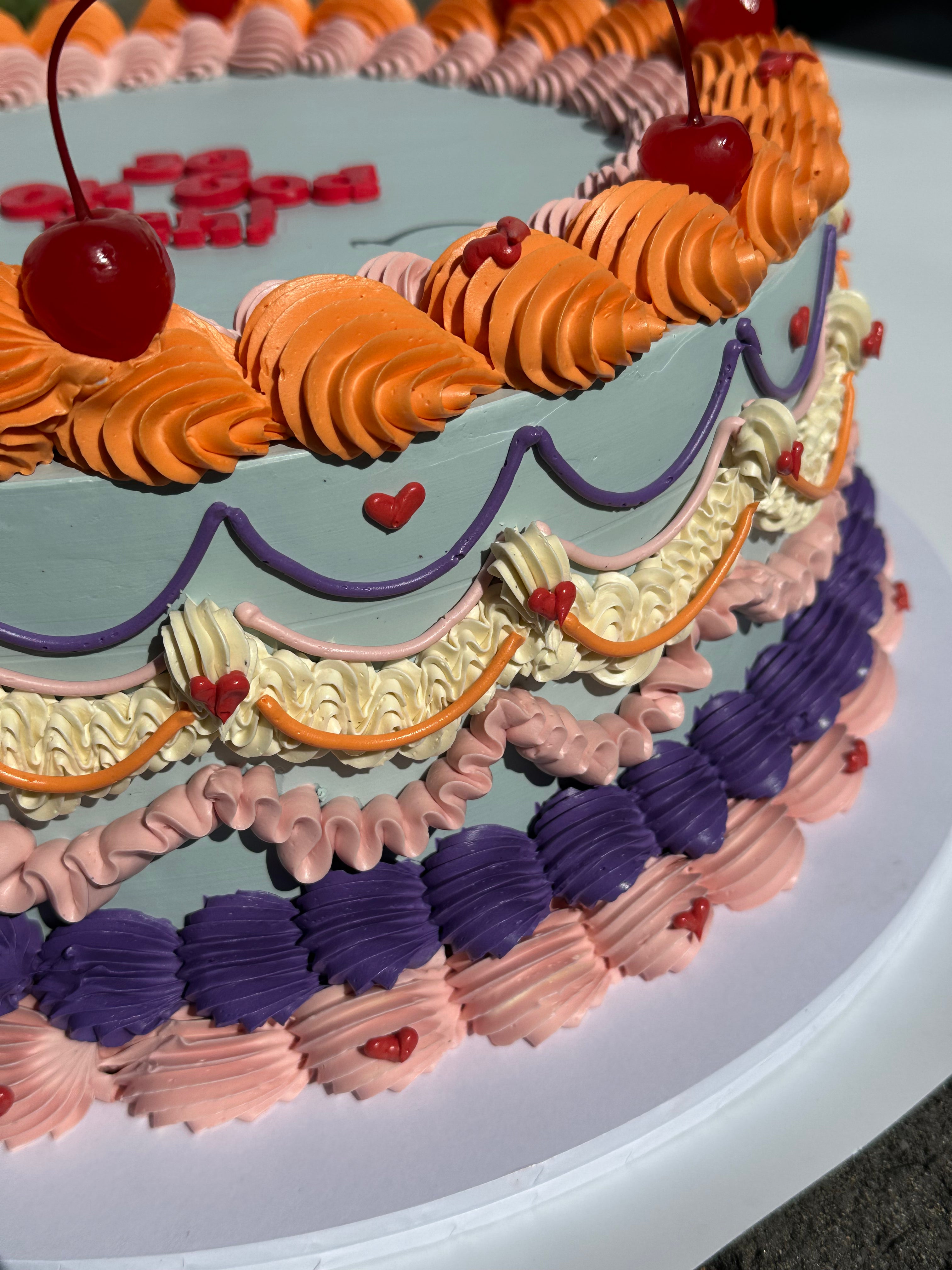 OTT Frilly Retro Cake - From $270 (6+ rows of piping, multi-coloured)