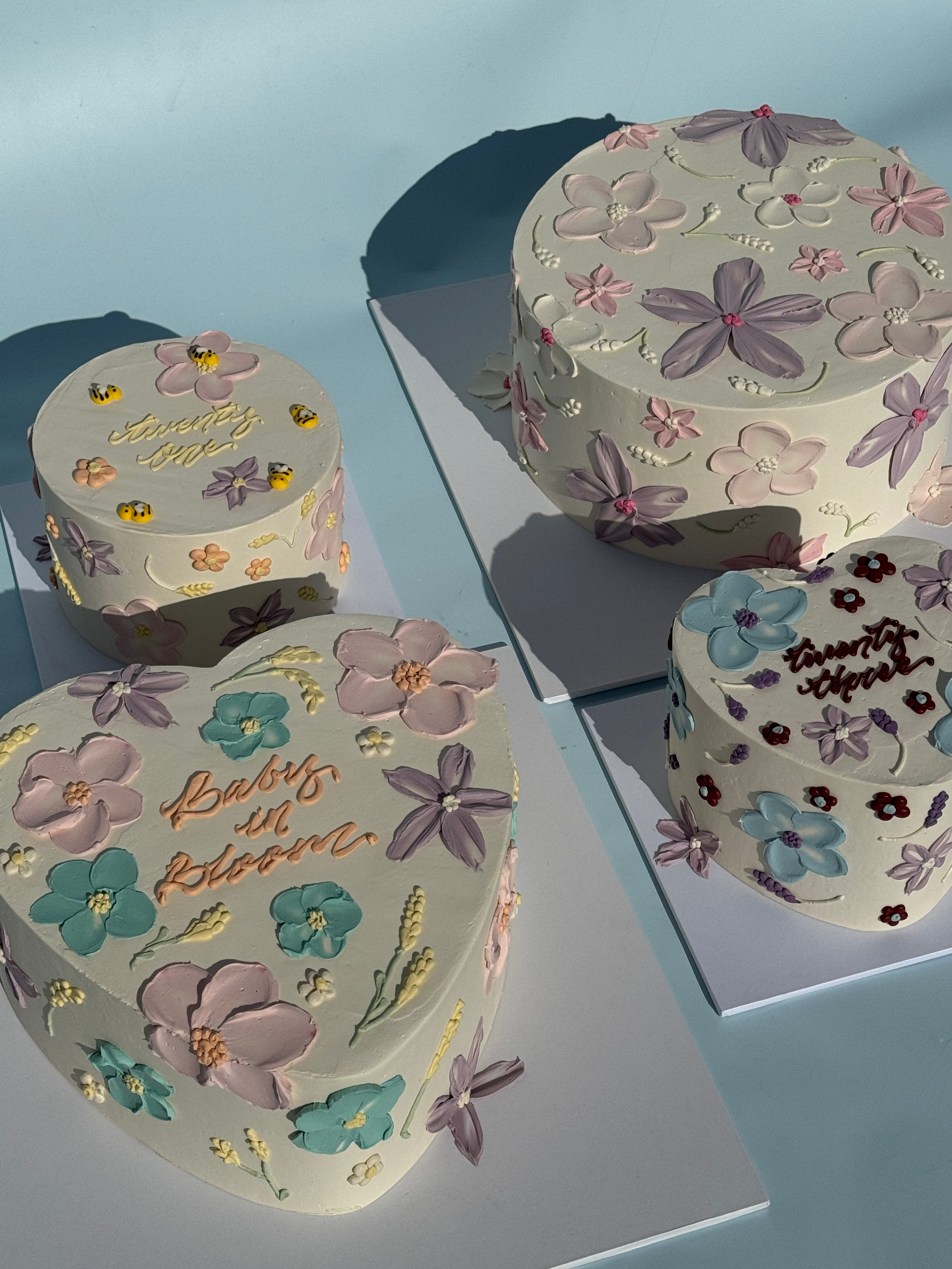 Hand-Piped Floral Cake - From $215