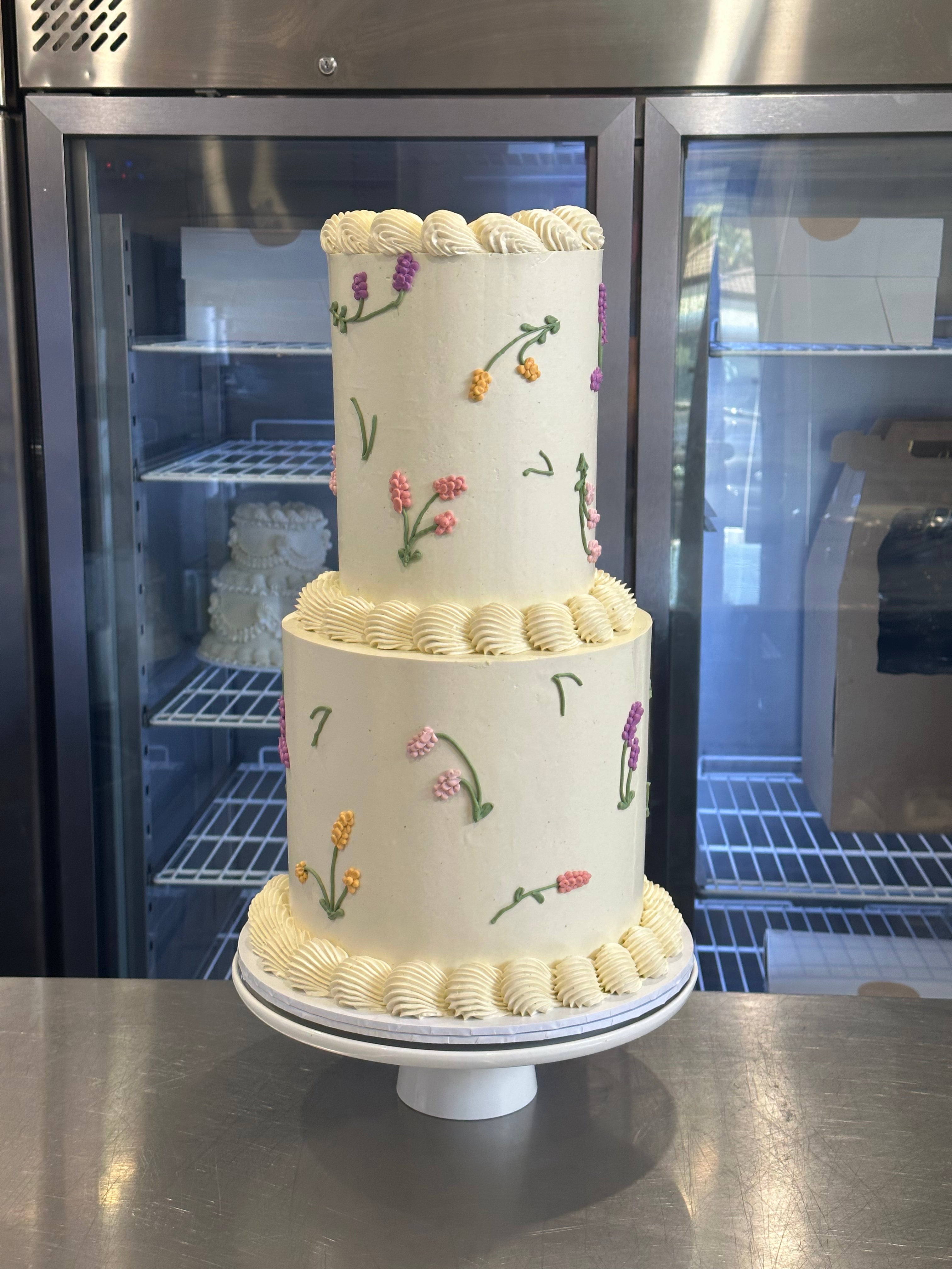 TALL Hand-Piped Floral Cake - From $350