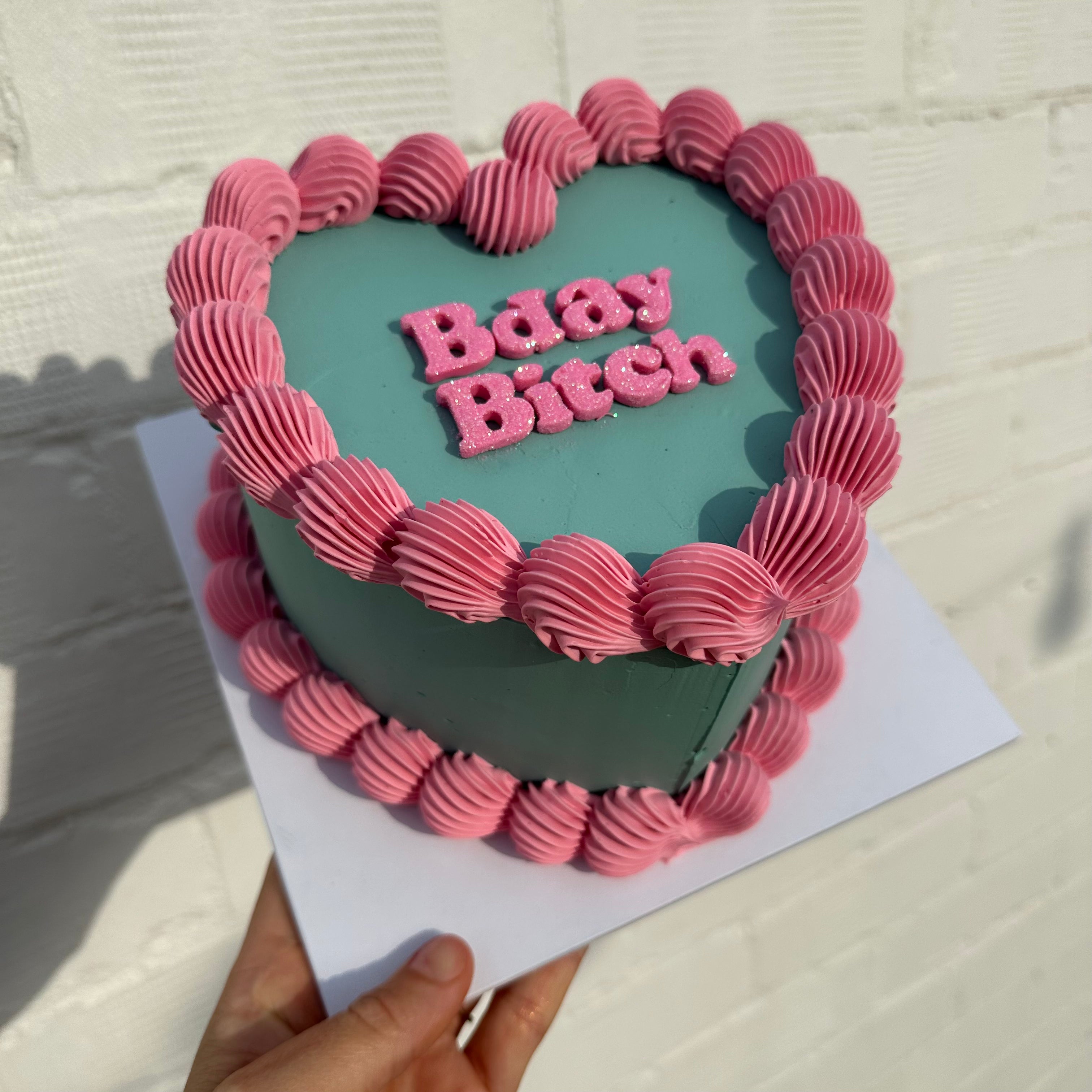 Simple Retro Text Cake - ROUND/LOVEHEART Shape - From $77