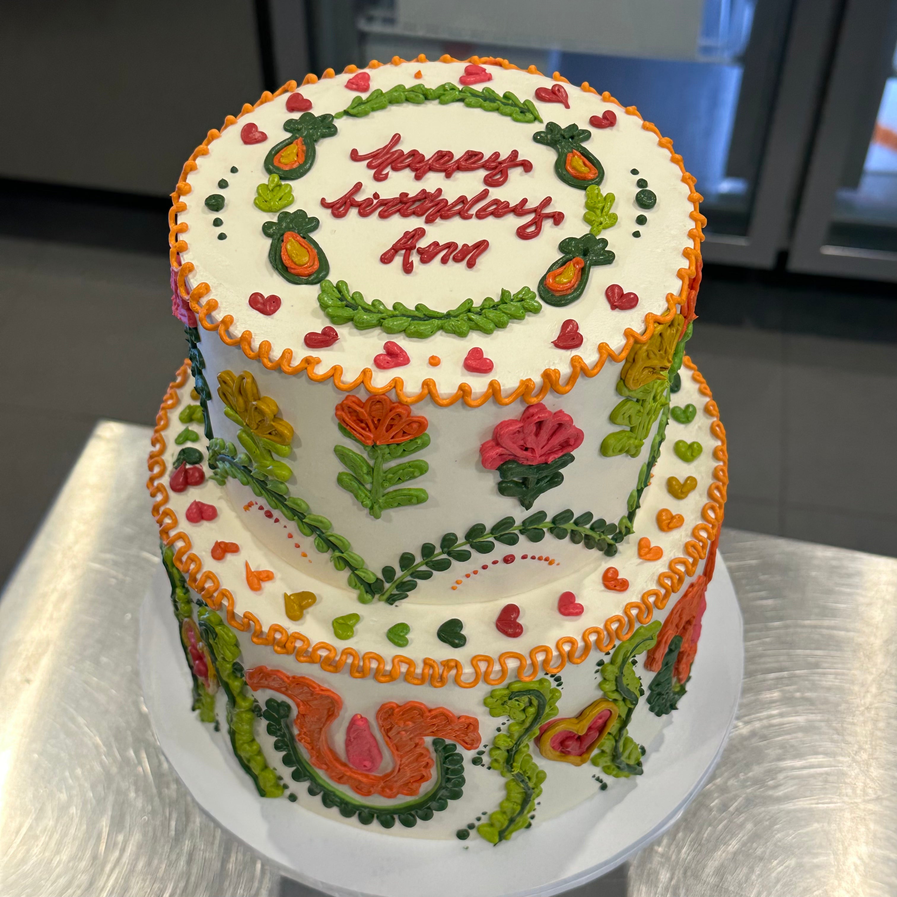 TALL Hand-Piped Floral Cake - From $350