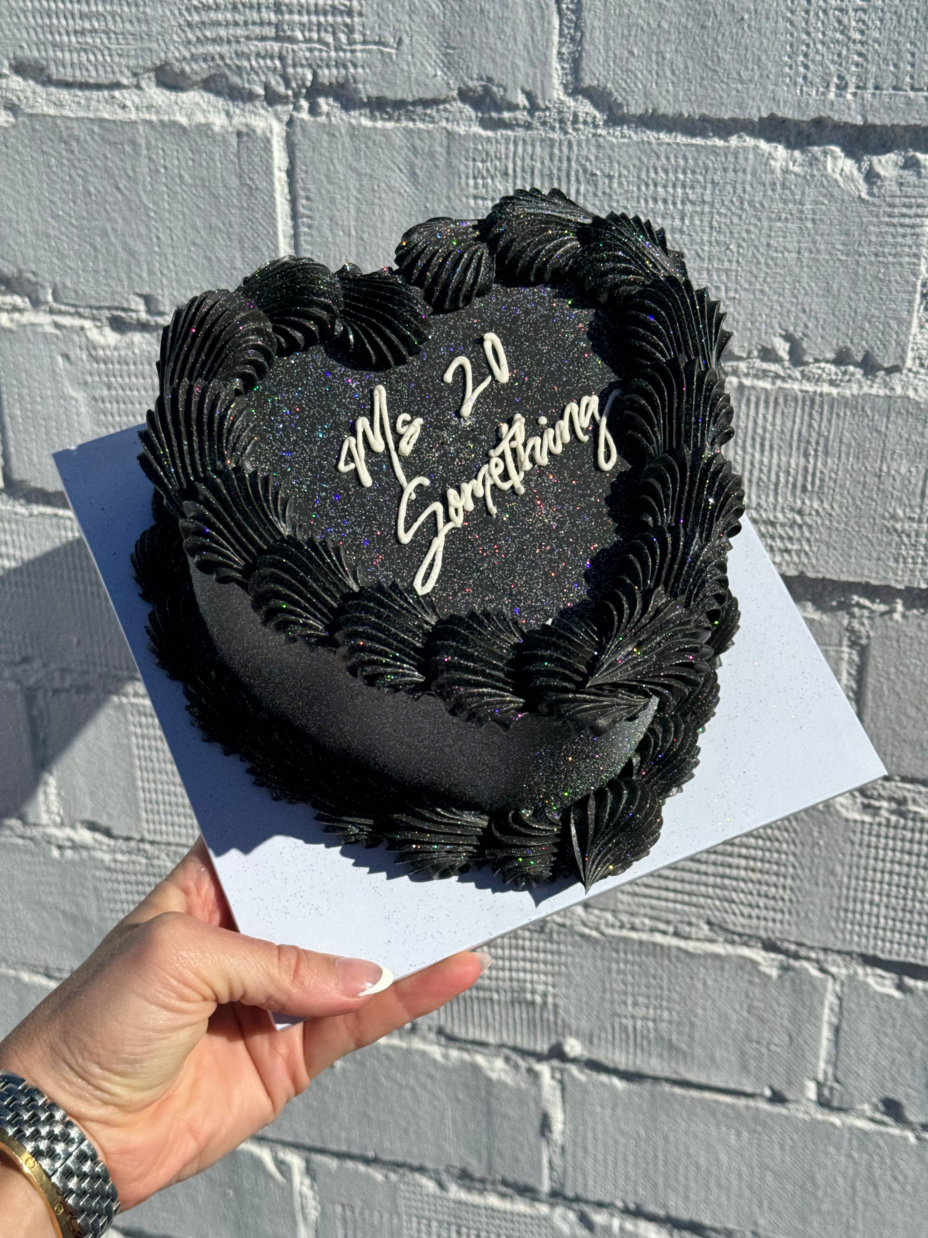 Simple Retro Text Cake - ROUND/LOVEHEART Shape - From $77