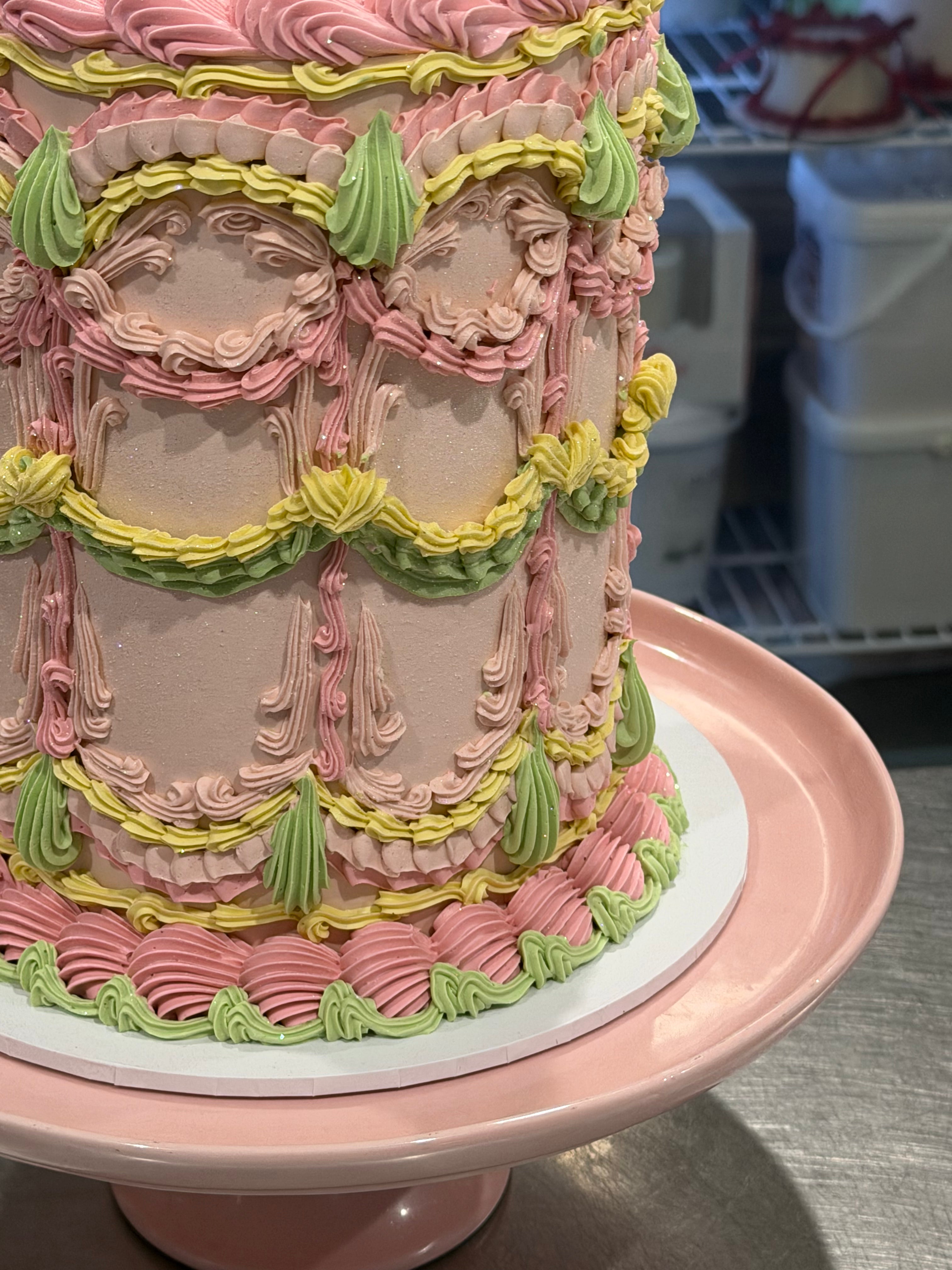 OTT Frilly Retro Cake - From $250 (6+ rows of piping, multi-coloured)