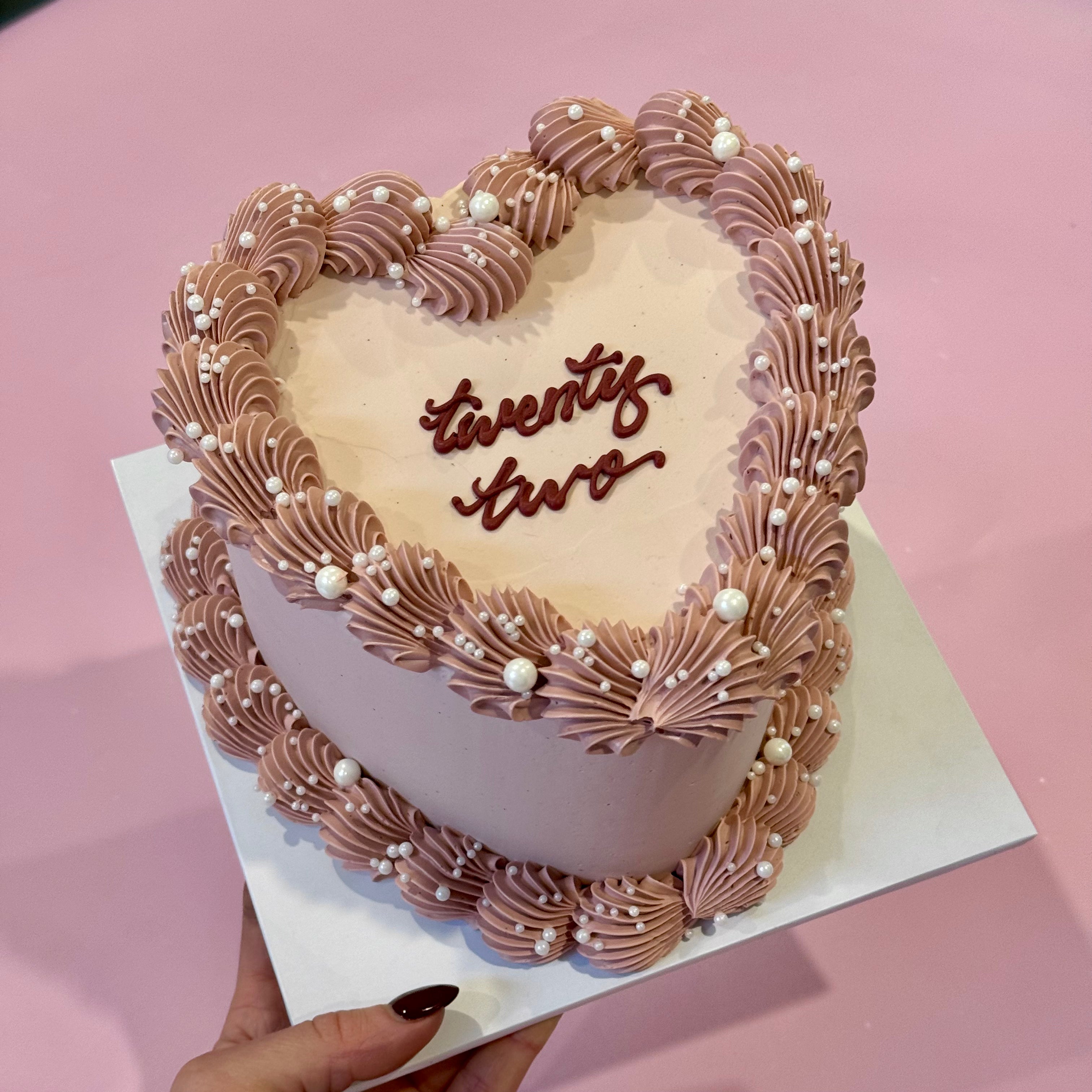 Simple Retro Text Cake - ROUND/LOVEHEART Shape - From $77