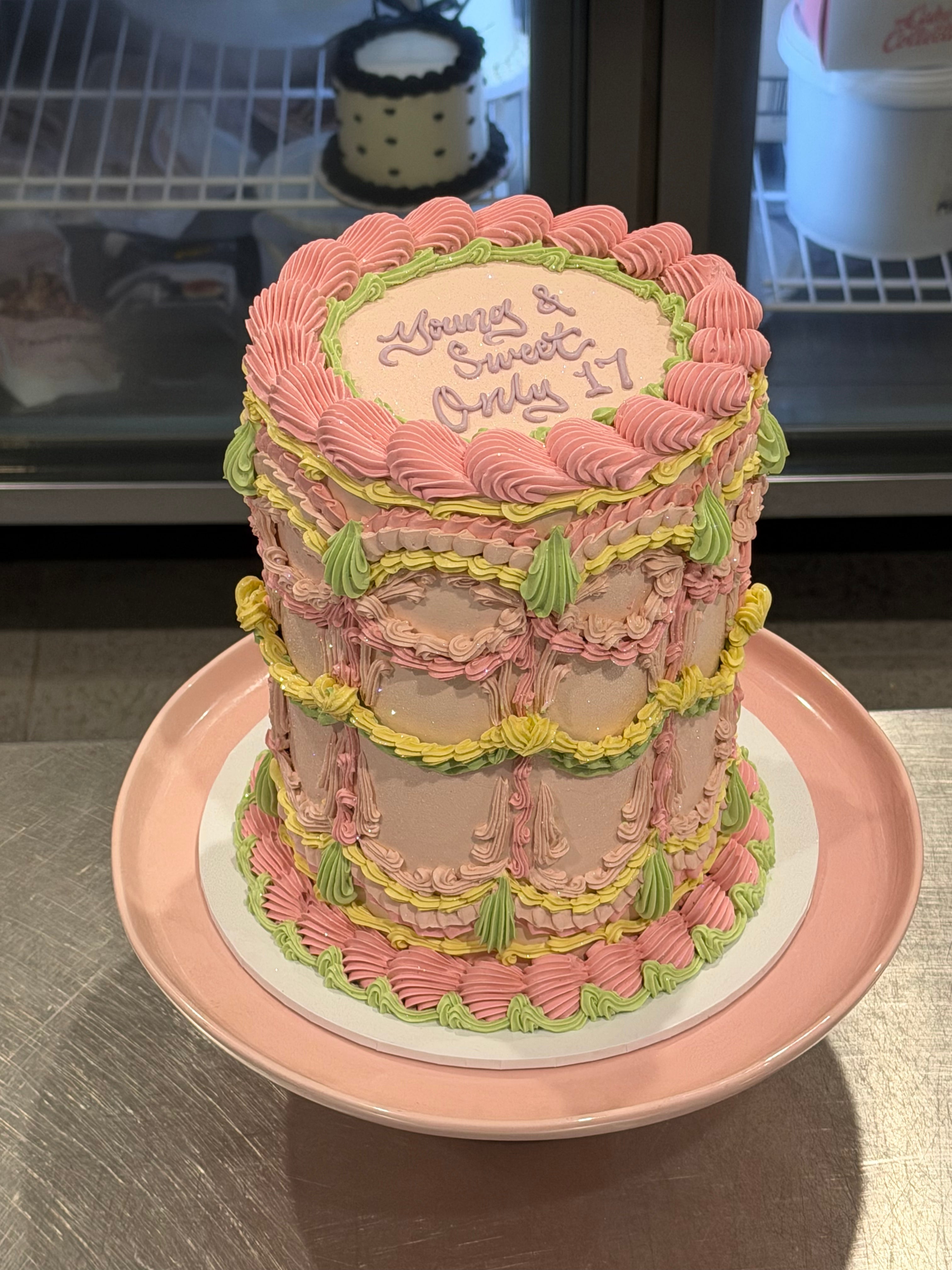 OTT Frilly Retro Cake - From $250 (6+ rows of piping, multi-coloured)