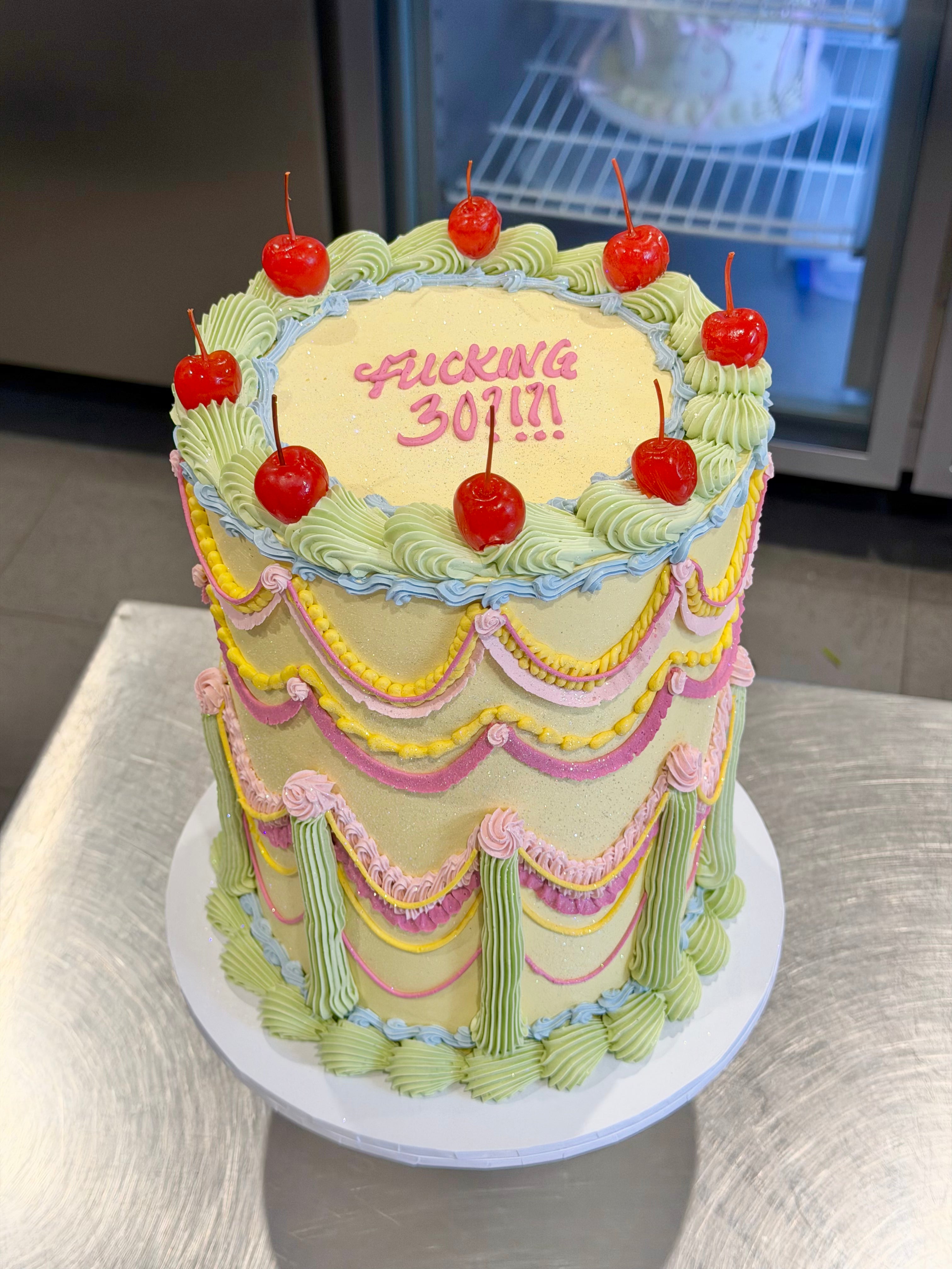 OTT Frilly Retro Cake - From $250 (6+ rows of piping, multi-coloured)