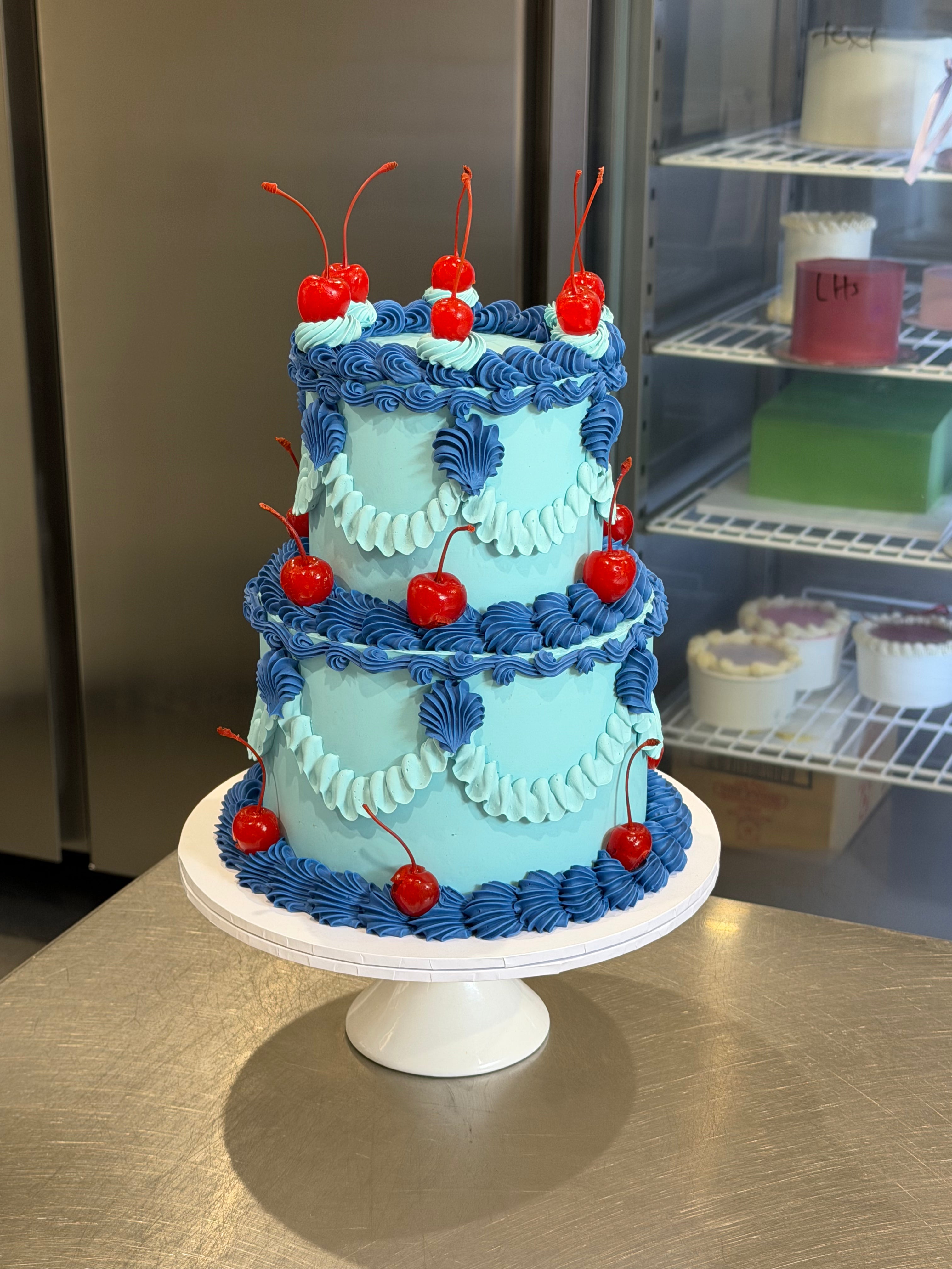 Frilly Retro Cake - From $135 (4 rows of piping, 2 colours)
