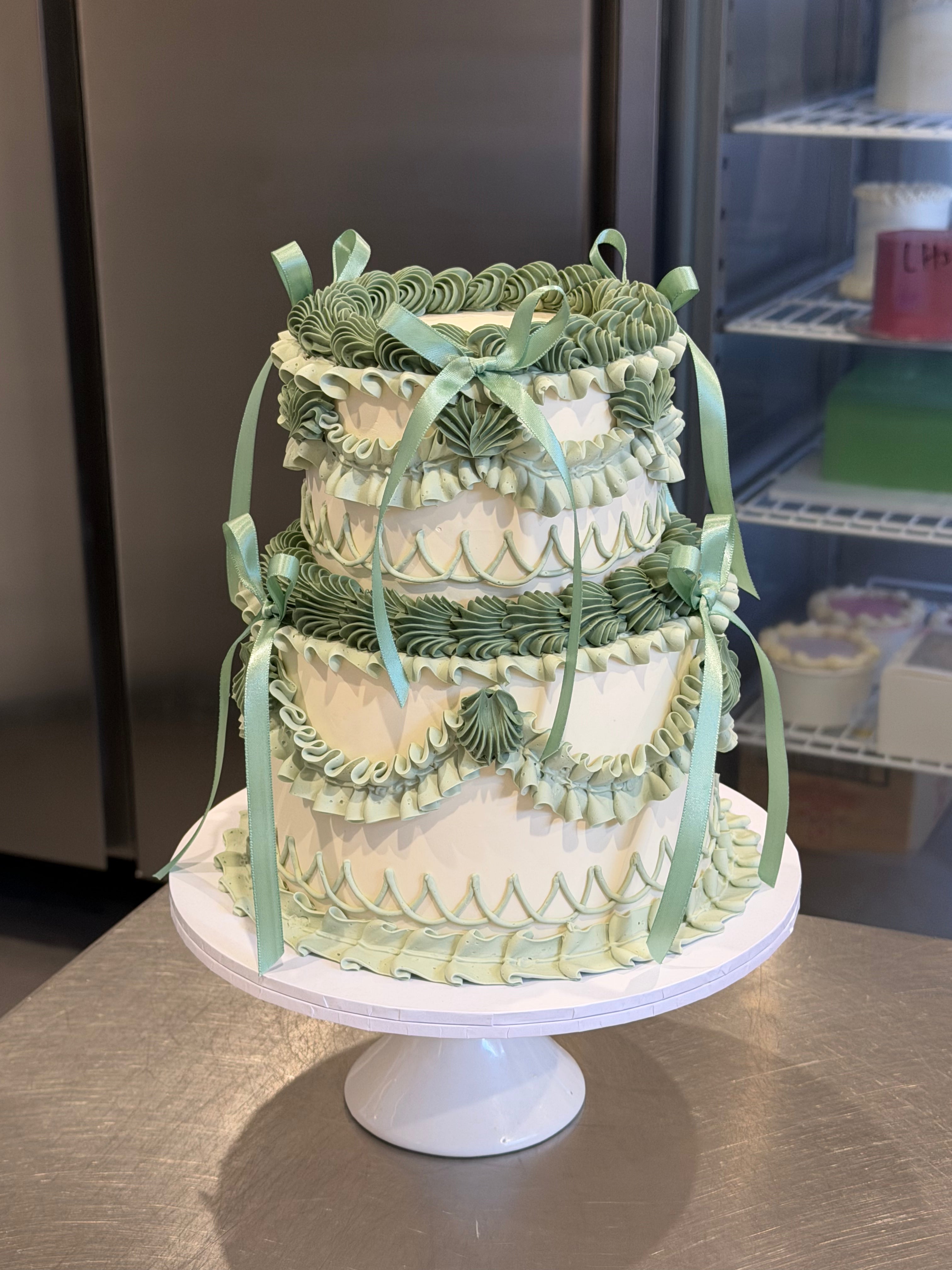 Frilly Retro Cake - From $135 (4 rows of piping, 2 colours)