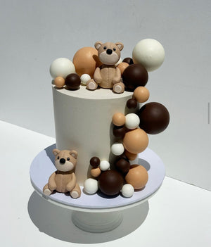 2 x fondant teddy figurines with choc spheres
